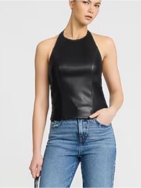 Express Black Faux Leather Halter Shell